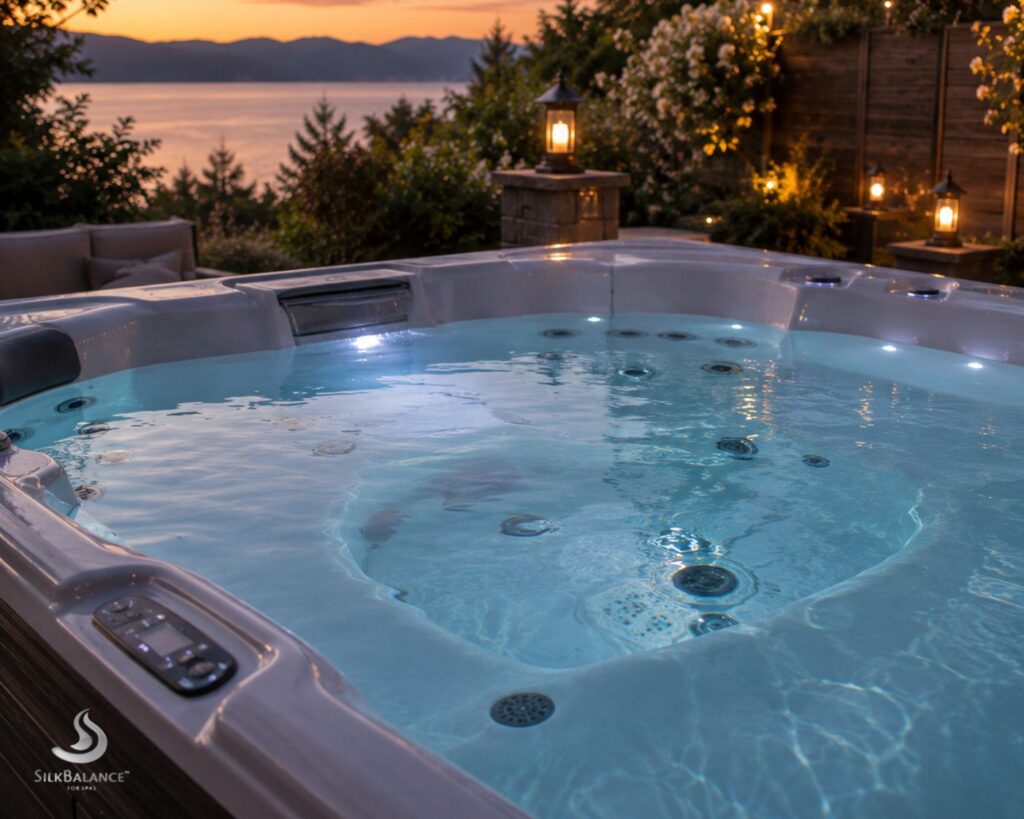 Crystal-clear hot tub water ready for a relaxing soak for Hot Tub stress relief